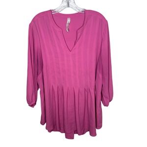 Melissa McCarthy Seven7 Pink Pleated V-Neck Tunic Top Plus Size 2X